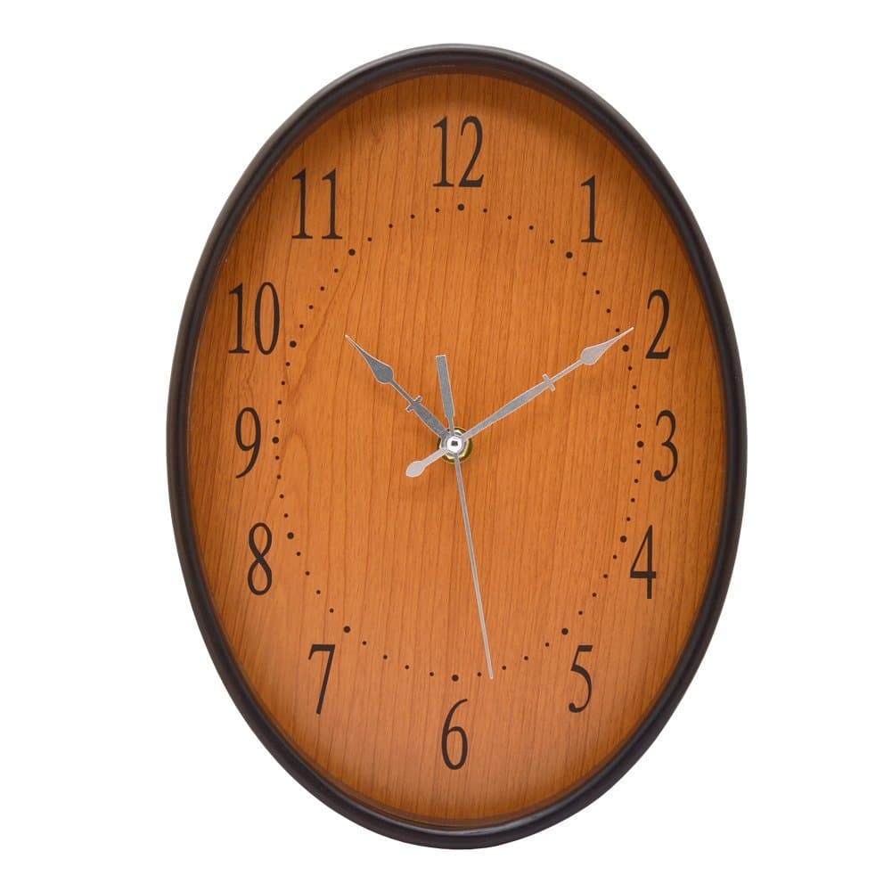MISUE Silent Oval Wall Clock Natural Wood Frame NO-Ticking Decorative Sweeping Vintage Wooden Clocks