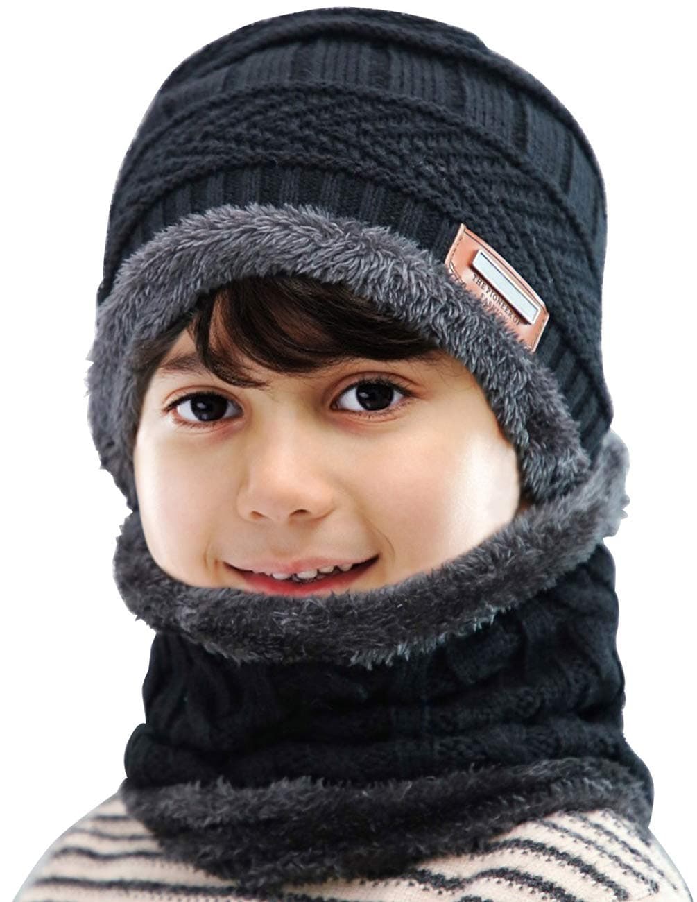 Petrunup 2/3Pcs Boys Beanie Hat and Loop Scarf Set, Warm Winter Hats Knitted for Girls Kids Children
