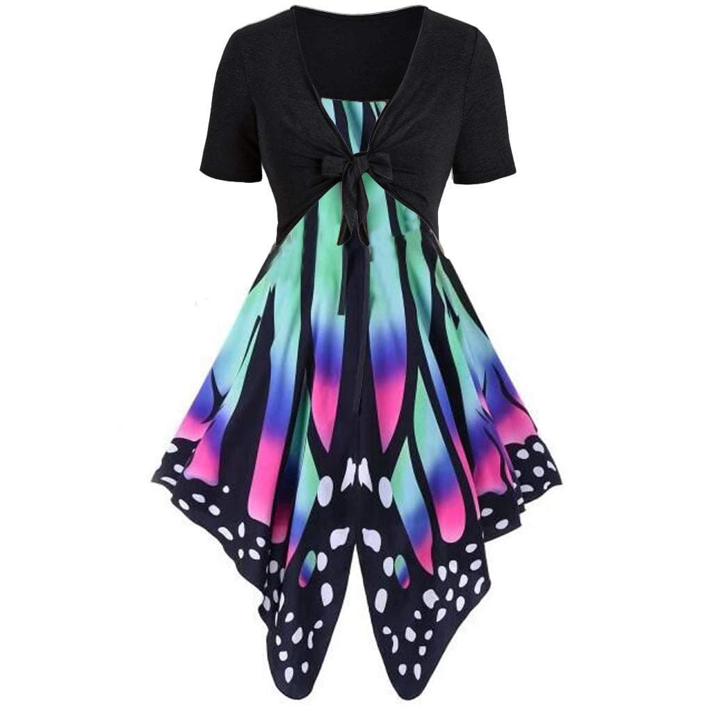 GOWOM Women's Summer Fresh Butterfly Print Dress Sling Pullover Two-Piece Set