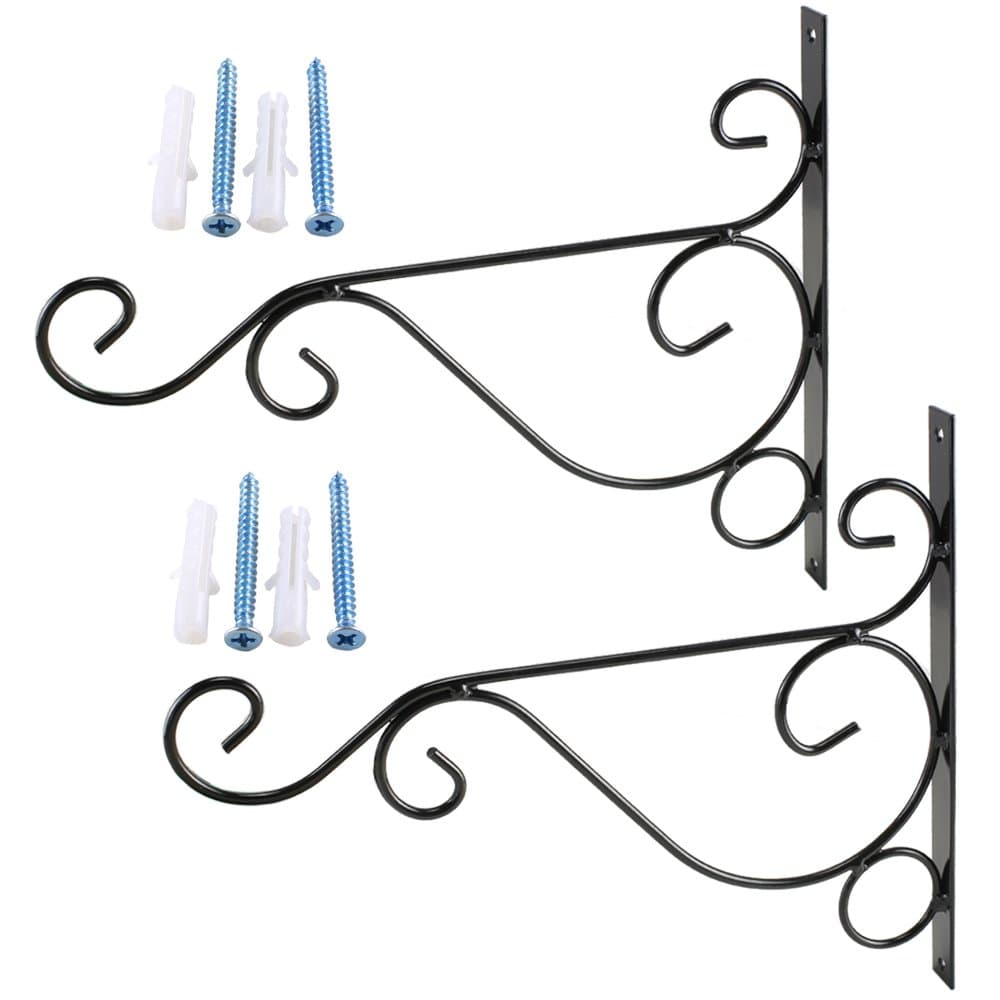 2PCS Wall Mounted Bird Feeders Plant Lantern Hanging Hooks, Curved Flower Planter Pot Rack Hanger Bracket with Screw