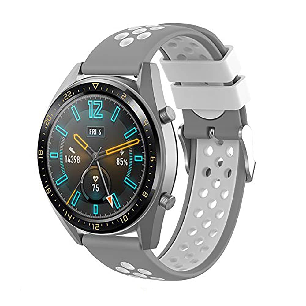 Urtone Strap for Huawei Watch GT,22mm Replacement Adjustable Silicone Watch Straps Bracelet (Grey&White)