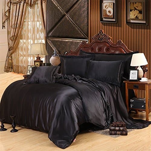 MoonLight Bedding Ultra Silky Soft and luxurious Satin Queen Bed Sheet Set 15'' deep - Black