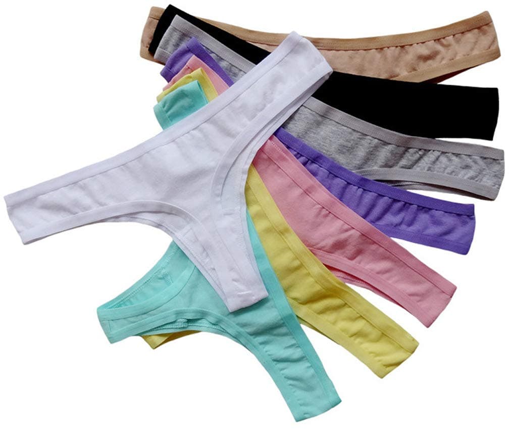 Women's 6-8 Pack Cotton Thongs G-String & Tangas Assort Color S/2XL (S, Random 6 Pack)
