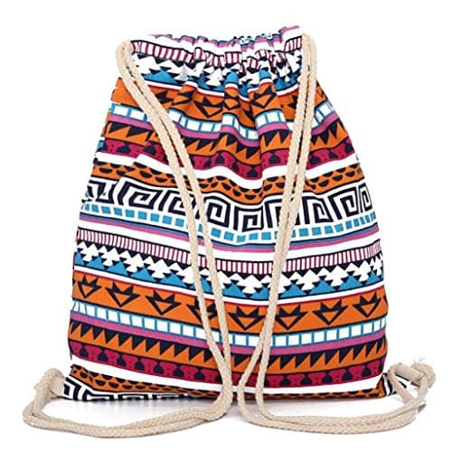 Drawstring Geometric Backpack Bag, Ruhiku Retro Canvas Printing Cinch Sack Unisex Sport Travel Outdoor Gymbag Large Home Travel Storage Use Backpack For Shopping Sport Yoga (Orange)