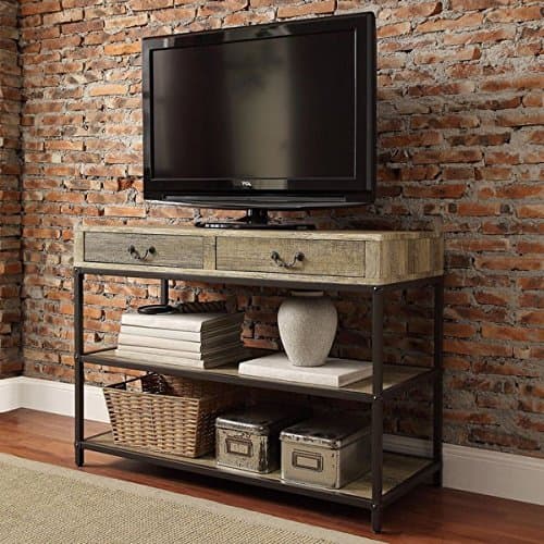 TRIBECCA HOME Sadie Industrial Rustic Open Shelf Drawers Media Console
