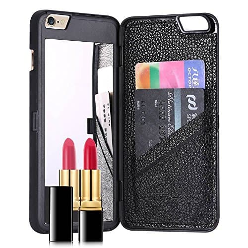 For Apple iPhone 7 Case, MoMo Casier [Hidden Mirror] [Slim Fit] Luxury Wallet ID Credit Card Slots Flip Holder with Kickstand Feature Hard Plastic Back Protective Cover, Black