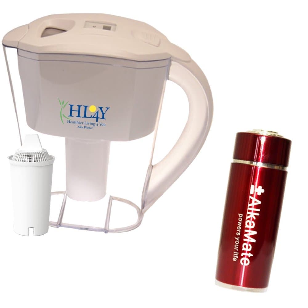 Alkaline Water Pitcher Bundled with Portable Alkaline Water Maker (Red)