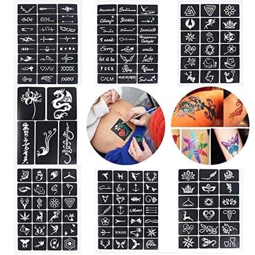 Xiangfeng 115 Mini Sheets Self-adhesive Tattoo Stencils Template Indian Painting Stencil Tattoo for Body Art Painting Glitter Airbrush Tattoo,Style Random