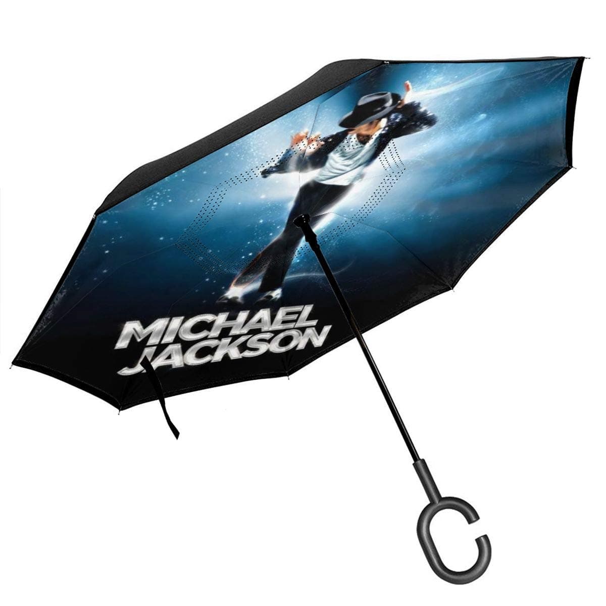 Michael Jackson Car Reverse Umbrella Layer Inverted Umbrellas Reverse Folding Umbrella Windproof Protection Big Straight Umbrella for Car Rain Outdoor with C-Shaped Handle