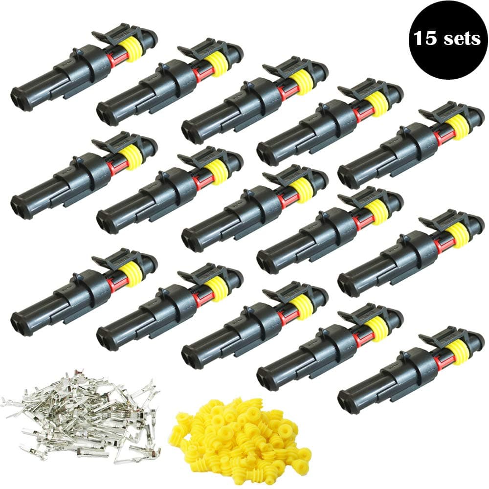 CESFONJERCar Wire Connector | Waterproof Electrical Terminal | Plug for Auto Motorcycle Scooter Truck Marine Plug Socket Kit | 2 Pin × 15 Kit