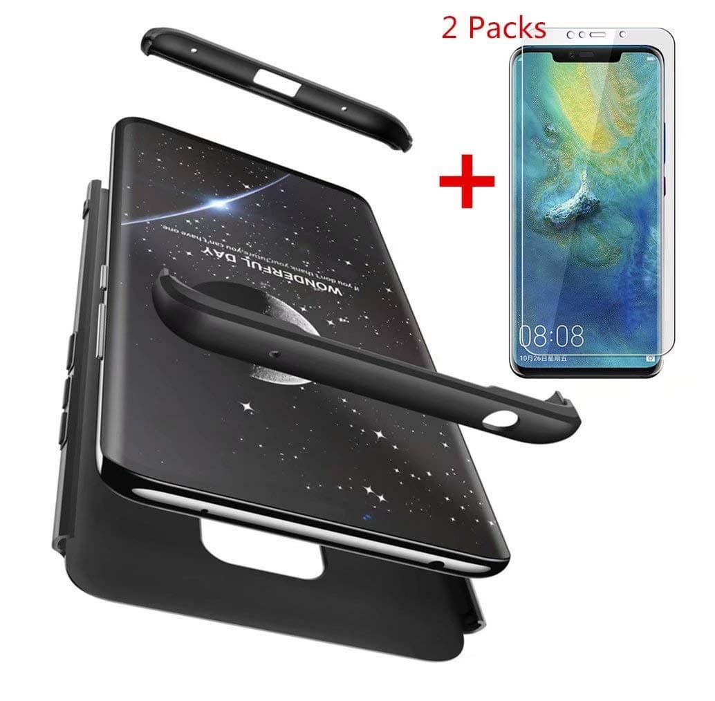 AILZH 360 degree cover compatible with Huawei mate 20 pro Case+【2*soft HD screen protector】360 degree Cover Anti-Shock 360°Full Body Protective Anti-Scratch Matte Bumper(black)