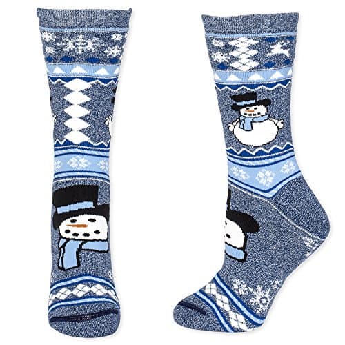 Snowman Classic Sweater Pattern Blue Cushioned Holiday Socks- Large