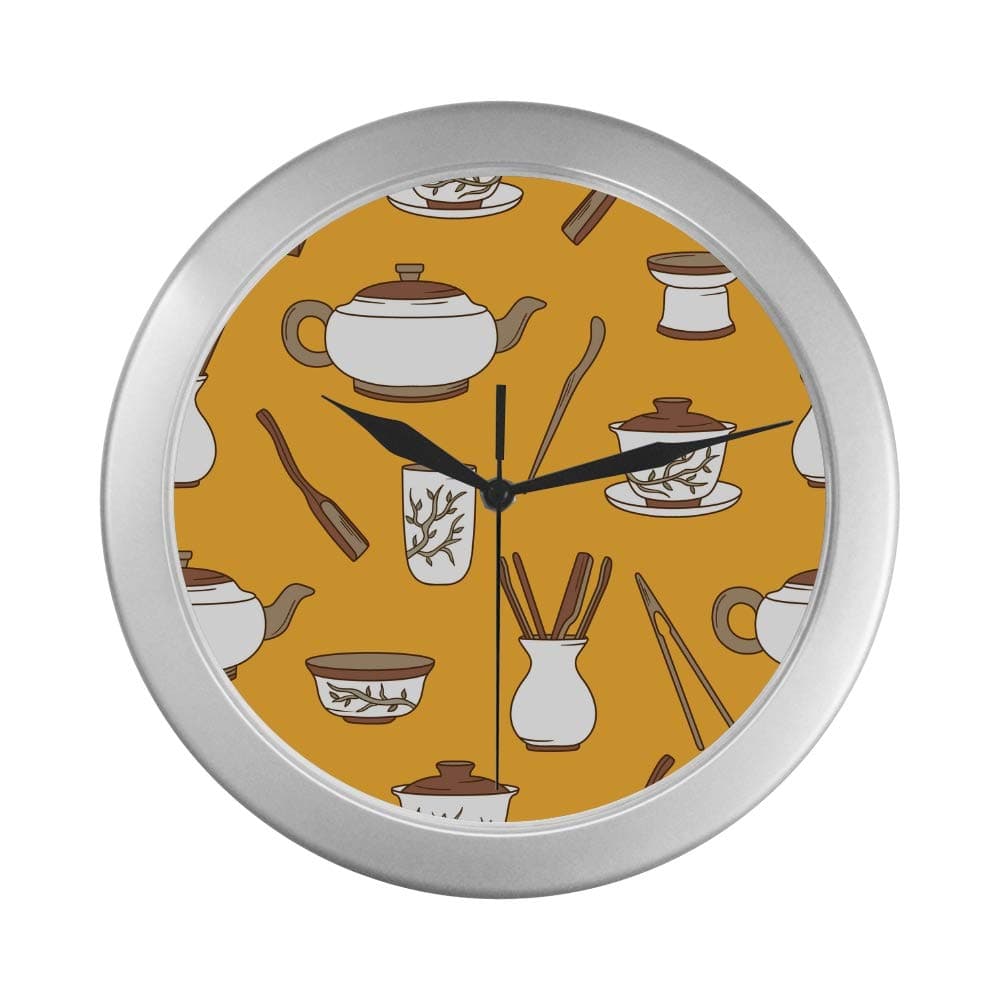 RYUIFI Universal Wall Clock A Retro-Traditional Teapot Wall Clocks for Bedrooms 9.65 Inch Silver Quartz Frame Decor for Office/School/Kitchen/Living Room/Bedroom