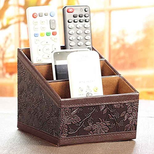 Sixsop PU Leather TV Remote Control Holder Organizer, Controller TV Guide, Mail, CD Organizer, Caddy for Desk, Caddy, Office, Pens, Pencils, Makeup Brushes, Vanity, Nightstand, Holder