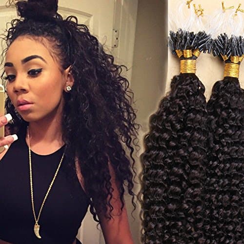 LUFFYWIG Loose Curly Micro Loop Human Hair extensions Natural Black Color 1g/Strands 100pcs 10A Indian Virgin Human Hair Micro Loop Ring Hair Extensions (22 Inch)