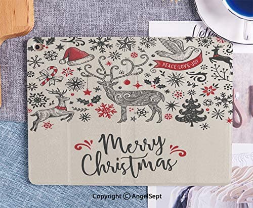 Case for iPad 9.7 2018/2017, Lightweight Smart Cover with Auto Sleep/Wake,Back Cover for iPad 9.7 iPad 5th / 6th Generation,Hand Drawn Christmas Card with Reindeer