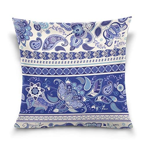 Xinxin Paisley Floral Pattern Throw Pillow Cushion Cover Sofa Pillow Covers 20X20 Inch Blue