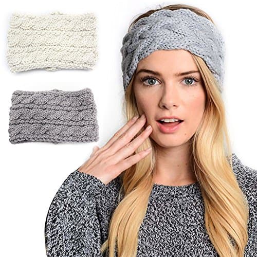 Fter 2 Pack Women's Versatile Wool Twist Flower Knit Hair Band Ear Warmers Headband
