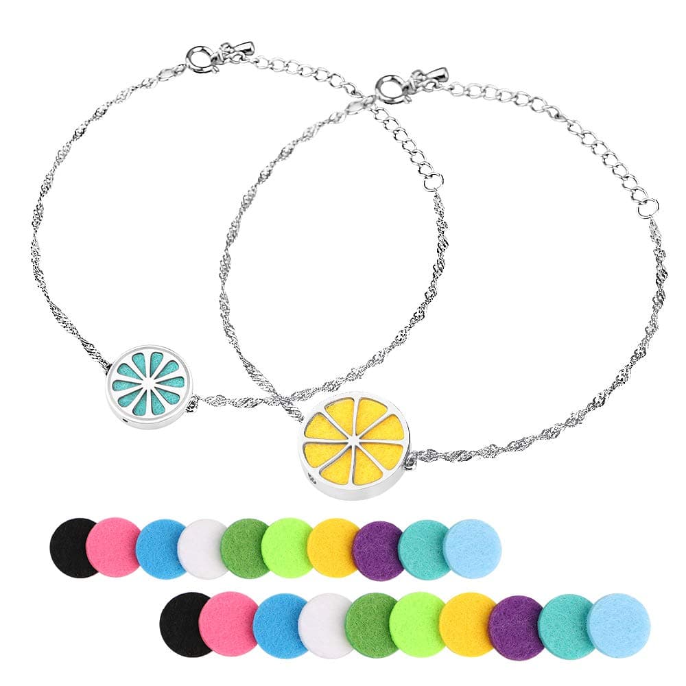 RoyAroma 2PCS Essential Oil Diffuser Bracelet, Lemon Slice Aromatherapy Diffuser Bracelet with 20PCS Felt Pads for women & men