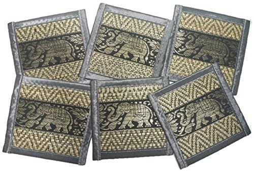 Chic Nature Reed Elephant Collection 6-piece Handmade Coaster Set, Assorted Color (Grey #1)