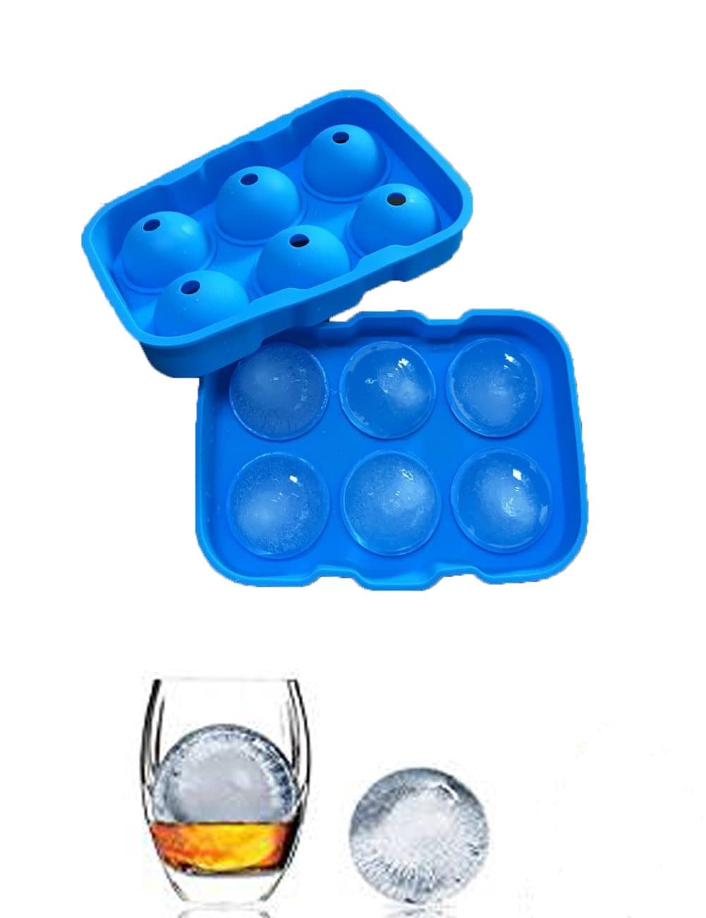 Ice Cube Trays, Silicone Sphere Whiskey Ice Ball Maker with Lids & Large Square Ice Cube Molds for Cocktails & Bourbon - Reusable & BPA Free (6 Cube)