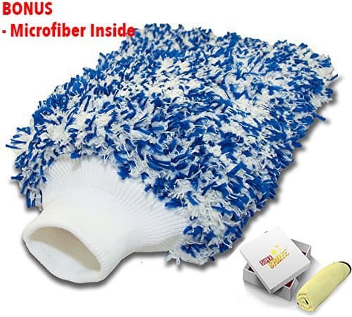 Microfiber Car Wash Large Cleaning Mitt, Premium Scratch / Lint Free Korean Yarn, Different from Chemical Guys / Meguiars Chenille Lambswool Scratch-Free Sponge Glove For Car, SimpleSweet wash N scrub
