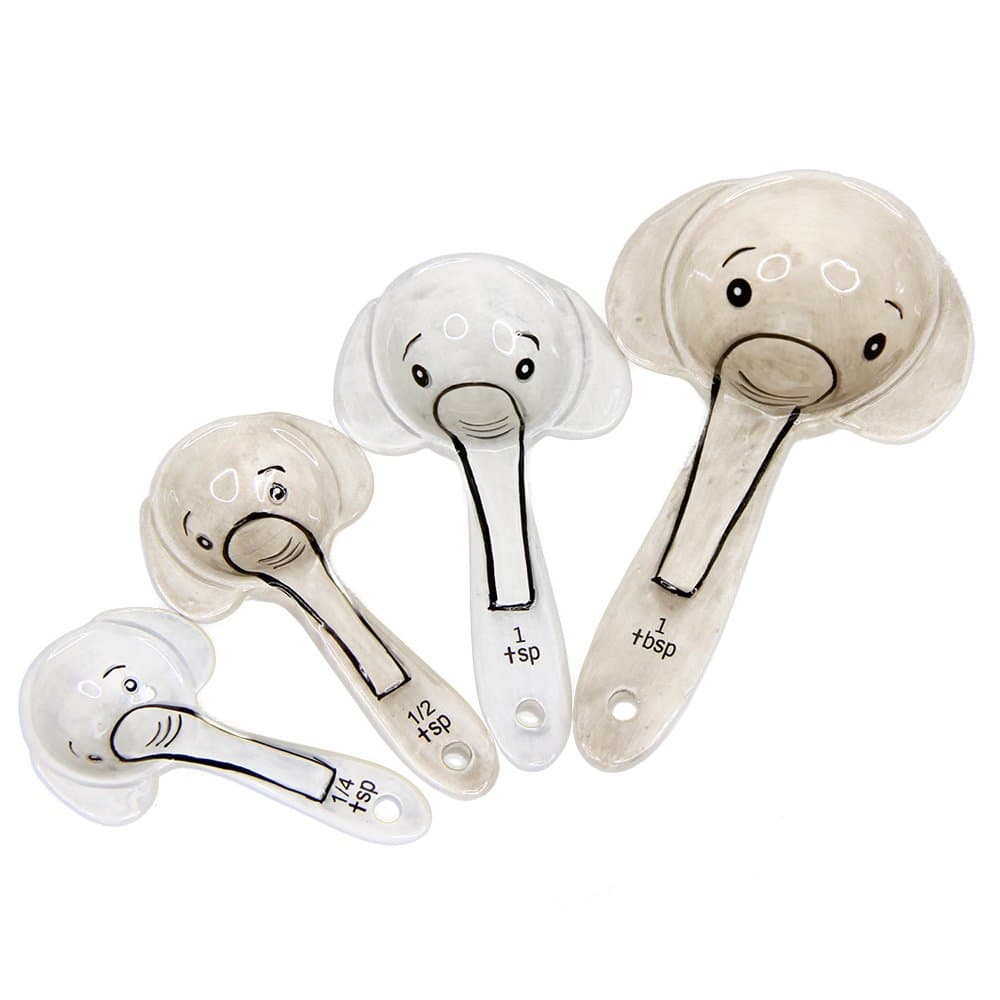 Pacific Giftware Loveable Elephants Ceramic Measuring Spoons Set of 4 Creative Functional Kitchen Decor