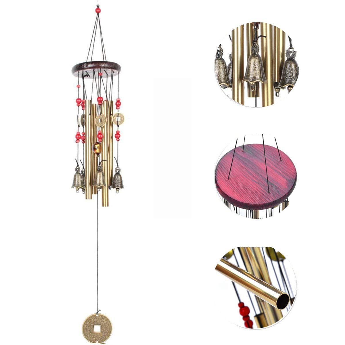 Haliseng Wind Chimes Wind Bells Bronze Chime 4 Tubes 5 Bronze Bells Sounds Crisp for Yard Garden Outdoor Indoor Bedroom (Bronze Bells)