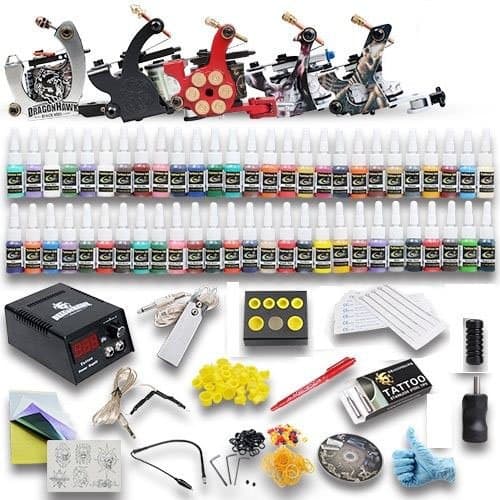 Professional Complete Tattoo Kit 4 Top Machine Gun 40 Color Ink 50 Needles Power Supply