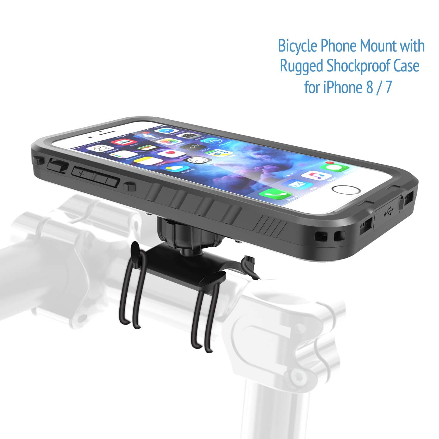 Bike Phone Mount with Shockproof Case for iPhone 8 / iPhone7 - Easy Mount and 360° Rotatable Bike iPhone Holder/Bicycle Phone Mount for iPhone 8/7 and All Motorcycle Bike Handlebar Stem