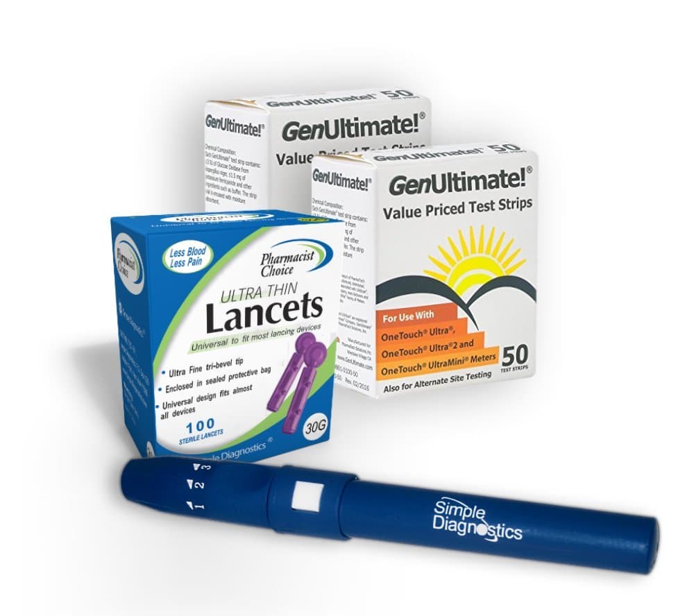 Raindrop USA - GenUltimate! Starter Kit: 100 Test Strips w/ 100 Pharmacist Choice Lancets and Compatible Lancing Device - for use with OneTouch Ultra, Ultra 2, UltraMini Meters