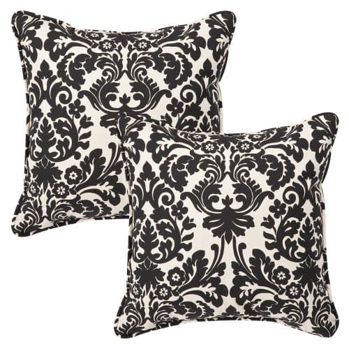 Pillow Perfect Decorative Black/Beige Damask Toss Pillows Square 2-Pack