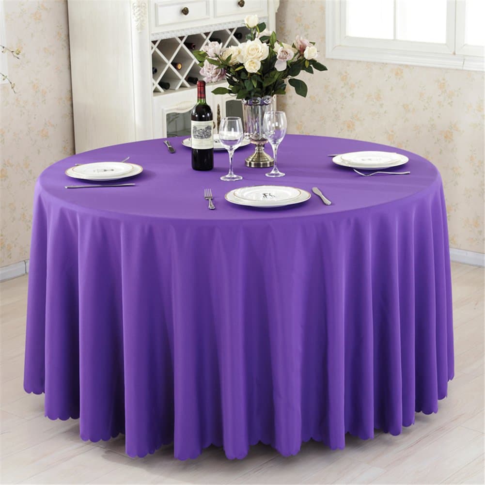 Thickened Ployester Solid Round Tablecloth for Wedding Redtaurant Party, Dark Purple