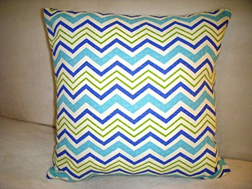 Blue Pillow Cover Stripe Deep Blue Lime White Turquoise Beach Farmhouse Modern Abstract Traditional Waverly Fabric Zipper