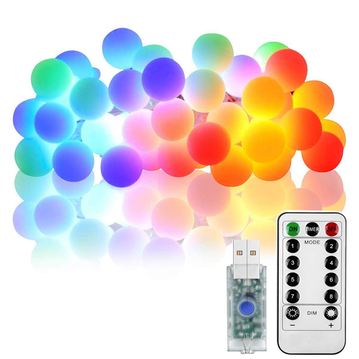 NSEN Led String Lights, Colored Globe String Lights, 44Ft 100 LED, 8 Lighting Modes, Starry String Lights for Christmas Indoor Bedroom Outdoor Garden Patio Holiday Decoration (USB)