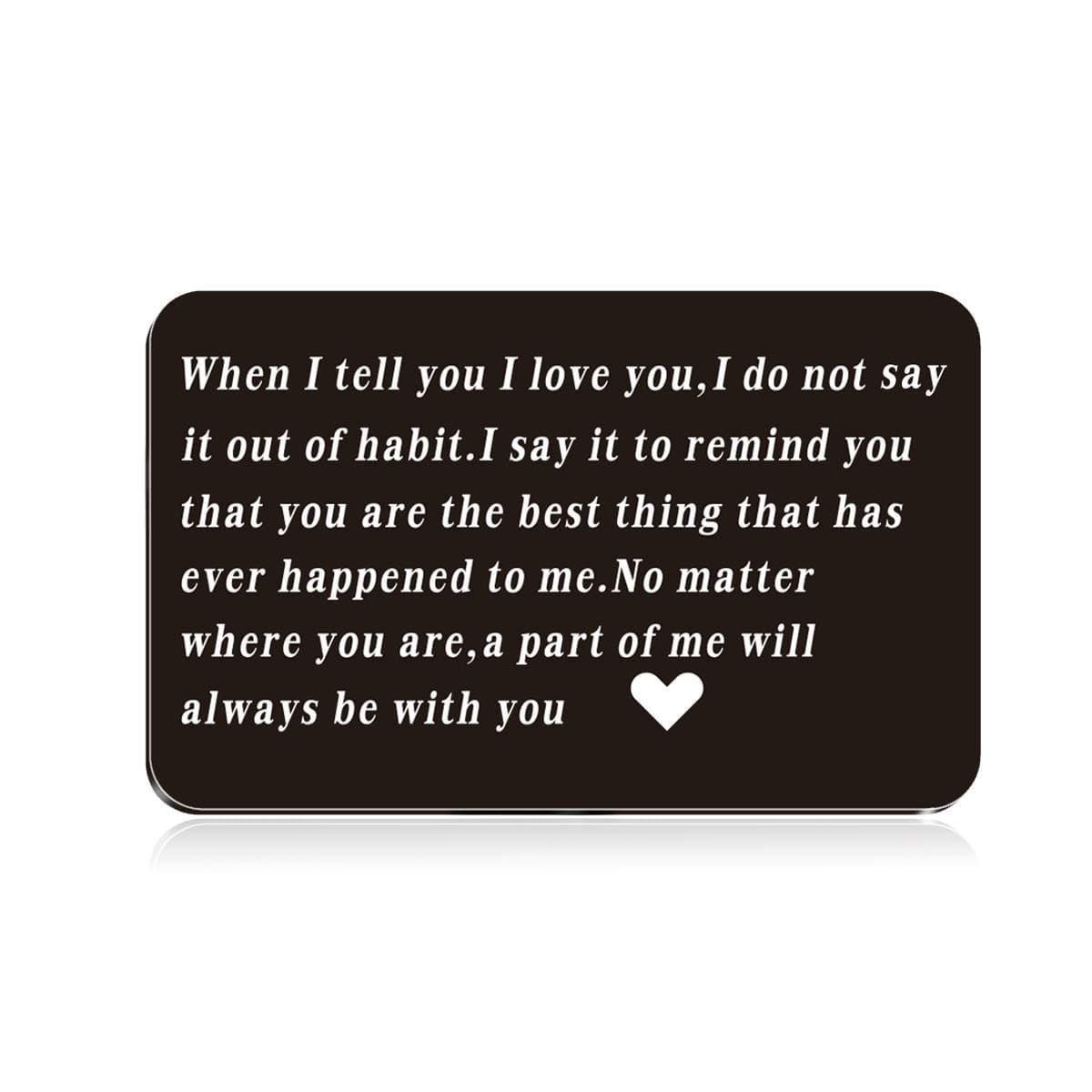 Stainless steel Engraved Wallet Mini Love Note Insert Card - Birthday Gifts for Men Wallet Card, Him - Wedding Anniversary Gifts for Husband, Boyfriend - Unique Engagement Present for Groom