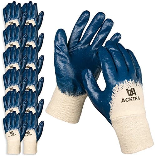 Acktra work gloves ACKTRA Nitrile Coated Cotton Safety WORK GLOVES 12 Pairs/Dozen, Knit Wrist Cuff, Multipurpose, for Men &amp; Women, Blue, Large, WG001