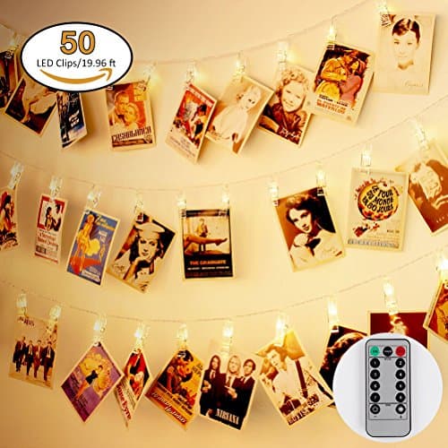 Jamal 50 LED Photo Clips Light USB Powered with Remote 8 Modes Timer Christmas Indoor Twinkle Lights for Hanging Picture for Garden Home Festival Decoration Flexible(Warm White)