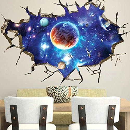 Hiquty 3D Outer Space Wall Stickers Home Decor Mural Art Removable Galaxy Wall Decals