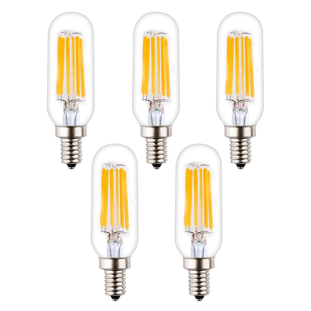OPALRAY T8(T25) Small Tube Shape 6W LED Bulb, Dimmable, Warm White Light 2700K, 60Watts 600Lumens Incandescent Equivalent, E12 Small Bulb Base, Clear Glass Tubular Tip, 5-Pack
