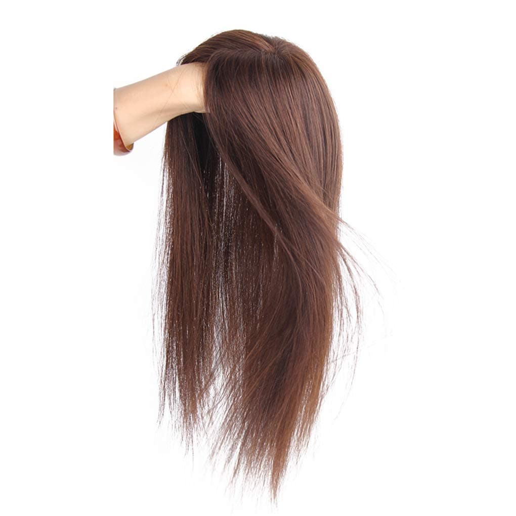 Real Human Hair Clip in Toppers Double Layer Silk Base Free Part Crown Hair Piece for Thinning Hair (10" Light Brown)