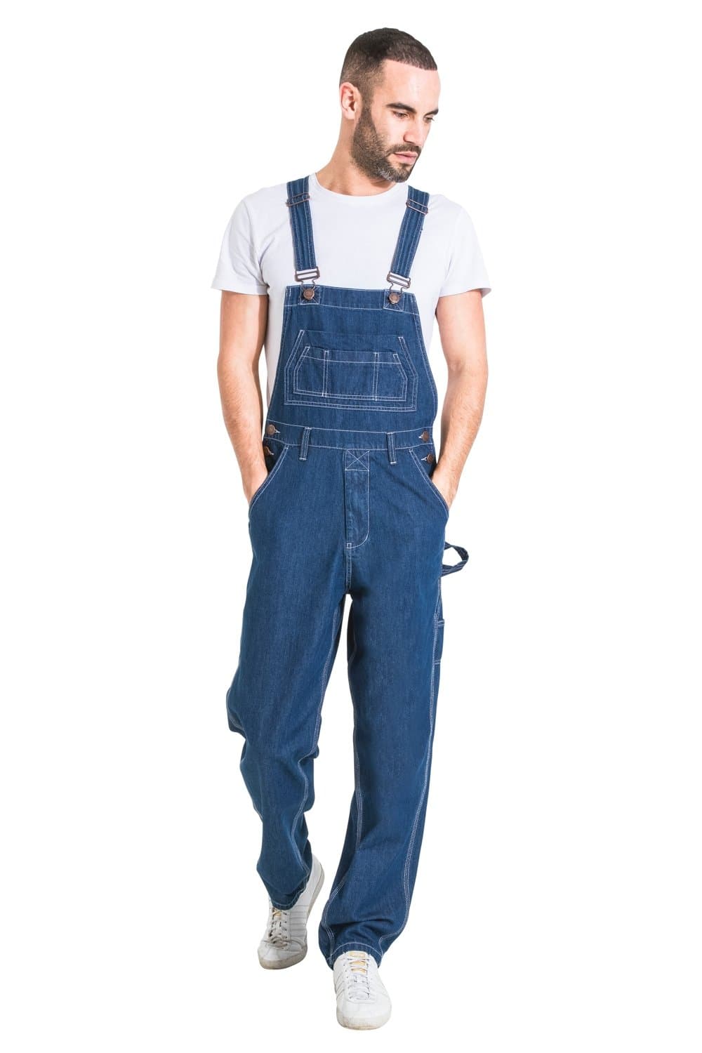 Mens Relaxed Fit Denim Dungarees - Stonewash Basic Overalls MENSVALUESW
