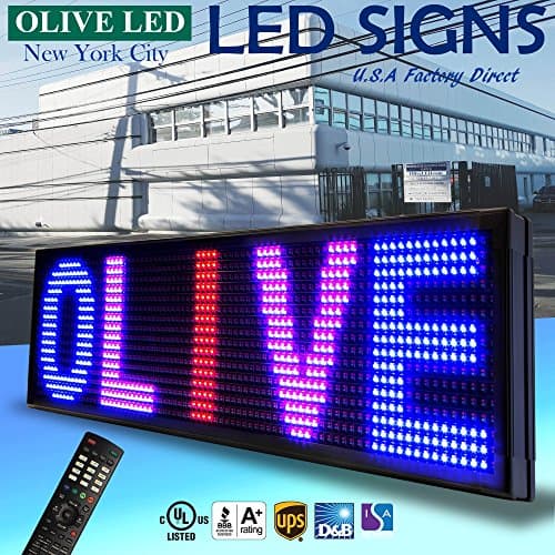 OLIVE LED Sign 3Color RBP, P30, 22"x193" IR Programmable Scrolling Outdoor Message Display Signs EMC - Industrial Grade Business Ad Machine.