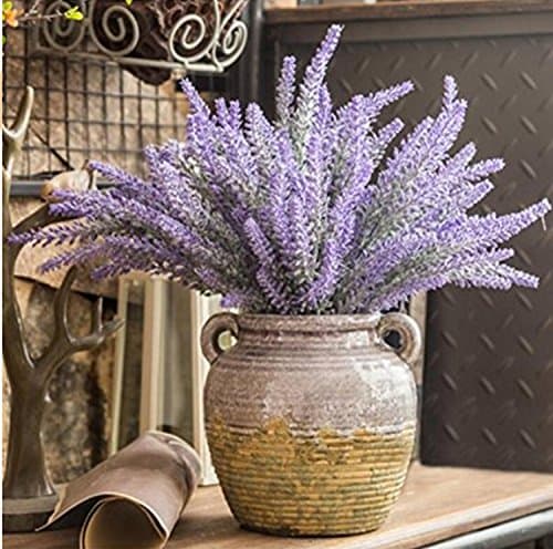Artificial Flowers Flocked Plastic Lavender Bundle Fake Plants Wedding Bridle Bouquet Indoor Outdoor Home Kitchen Office Table Centerpieces Arrangements 4pcs