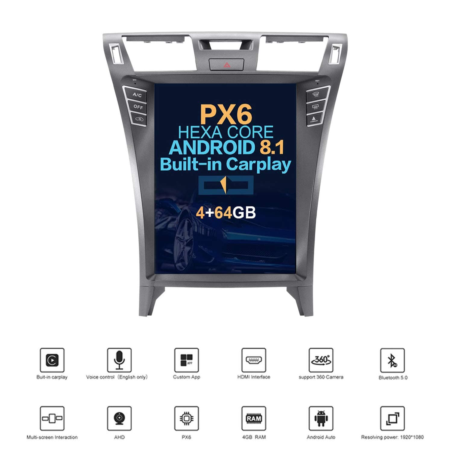 Autostereo 12.1 inch Vertical Screen Andriod 8.1 One Din Car Stereo Sat Nav Bluetooth GPS Navigation For Lexus LS460 2004-2015 Adapter Head Unit Wifi Carplay (4GB RAM 64GB ROM)