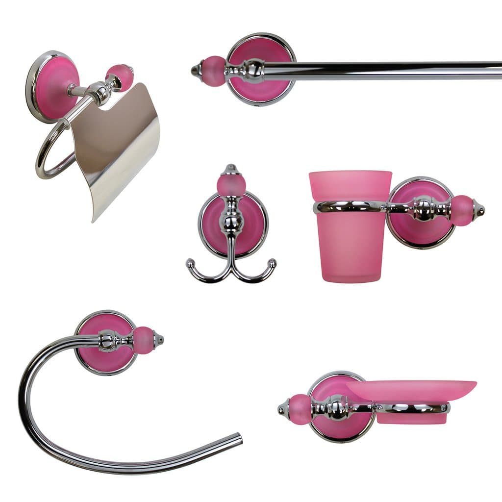 LADA 77940 6 PC Argo Series Die-Cast Metal Bath Accessory Set Chrome/Rose
