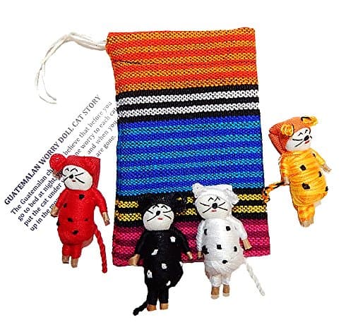 Worry Dolls 4 2 Inch Cats in a Pouch