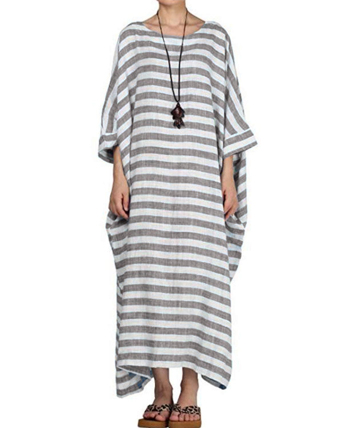 Autumn Solid Loose Long Maxi Dress Cotton Caftan