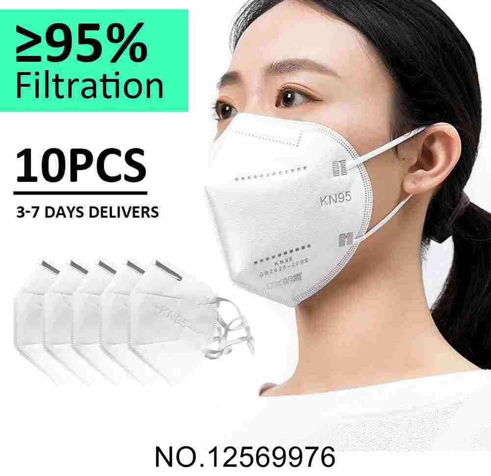 K-N-9-5 10PCS Approved 95% Filtration Protective Mouth CoverAnti Dust BreathableComfy Fabric, No RubbingEarloop Mouth Face Cover White
