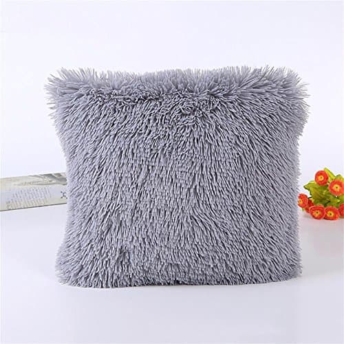 Yumin Decorative Throw Pillow Case Soft Luxury Fur Cushion Cover 16" x 16" 43cm x 43cm(Grey)